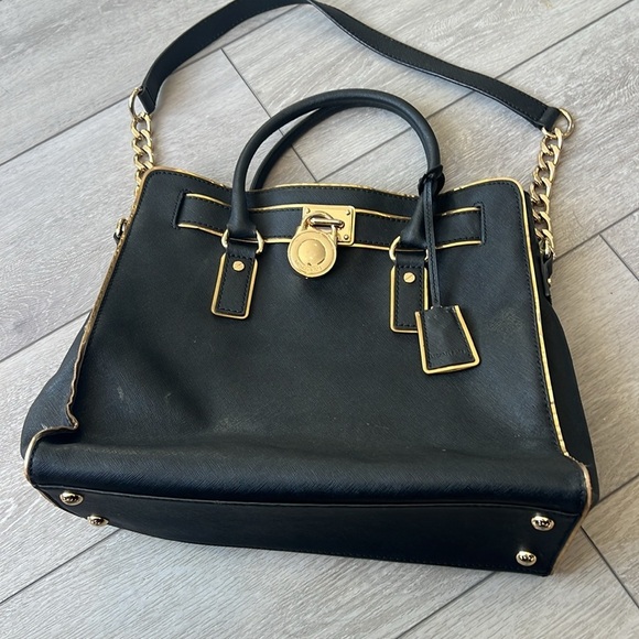 Michael Kors Black Leather Hamilton satchel Handbag with chain strap - Picture 3 of 12